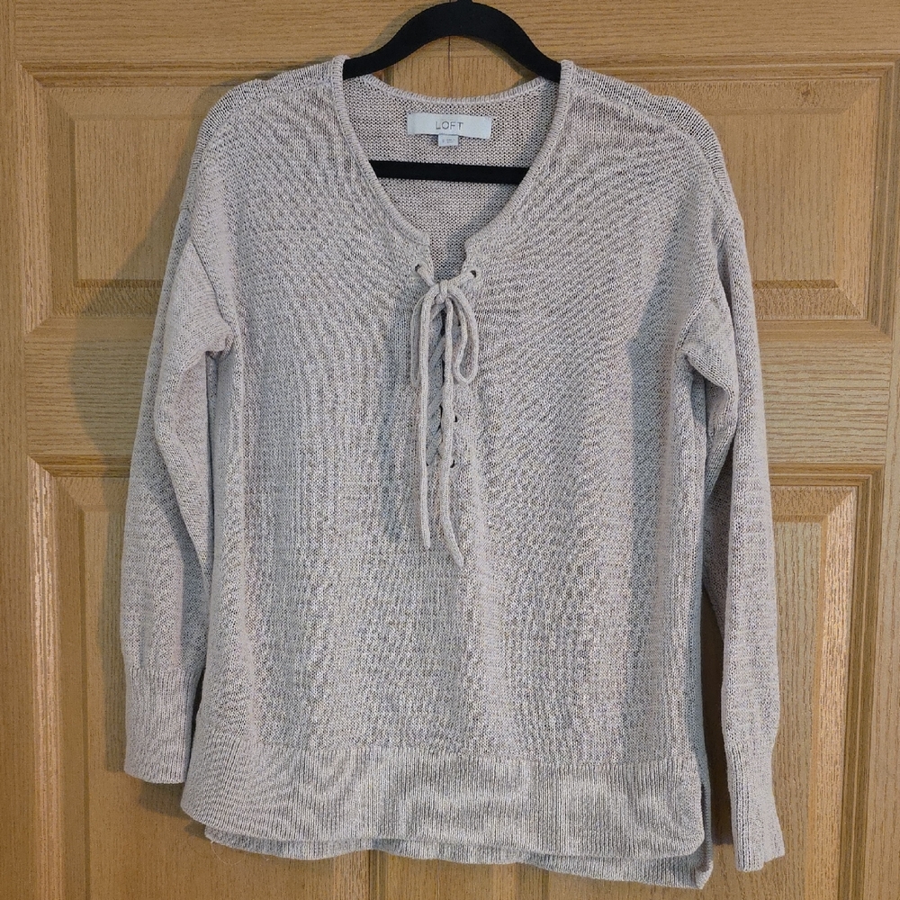 LOFT Light Tan Lace-Up Sweater‎ Sz S
